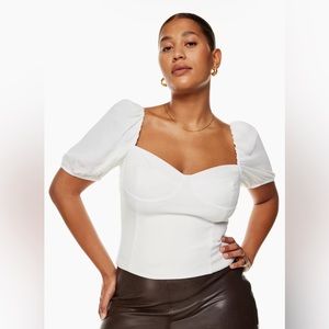 Aritzia Wilfred Novella Shortsleeve Blouse — puff sleeve bustier blouse